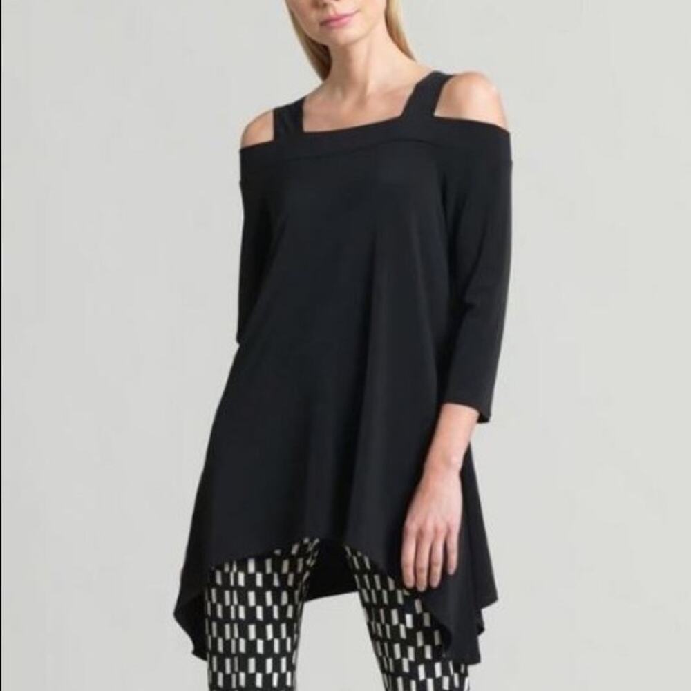 CLARA SUNWOO black Signature Cold Shoulder‎ Tunic size Medium made in USA